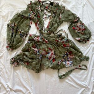 Green floral mini dress